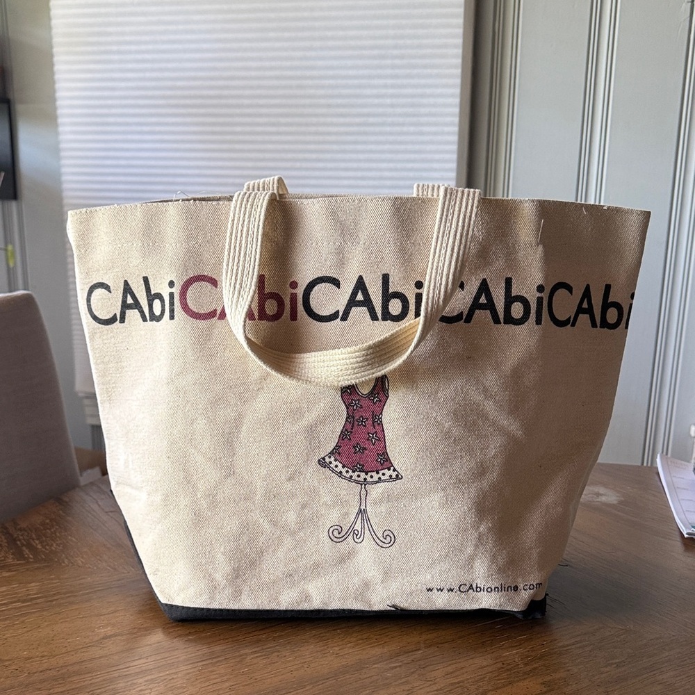 CAbi Beige and Black Canvas Tote
